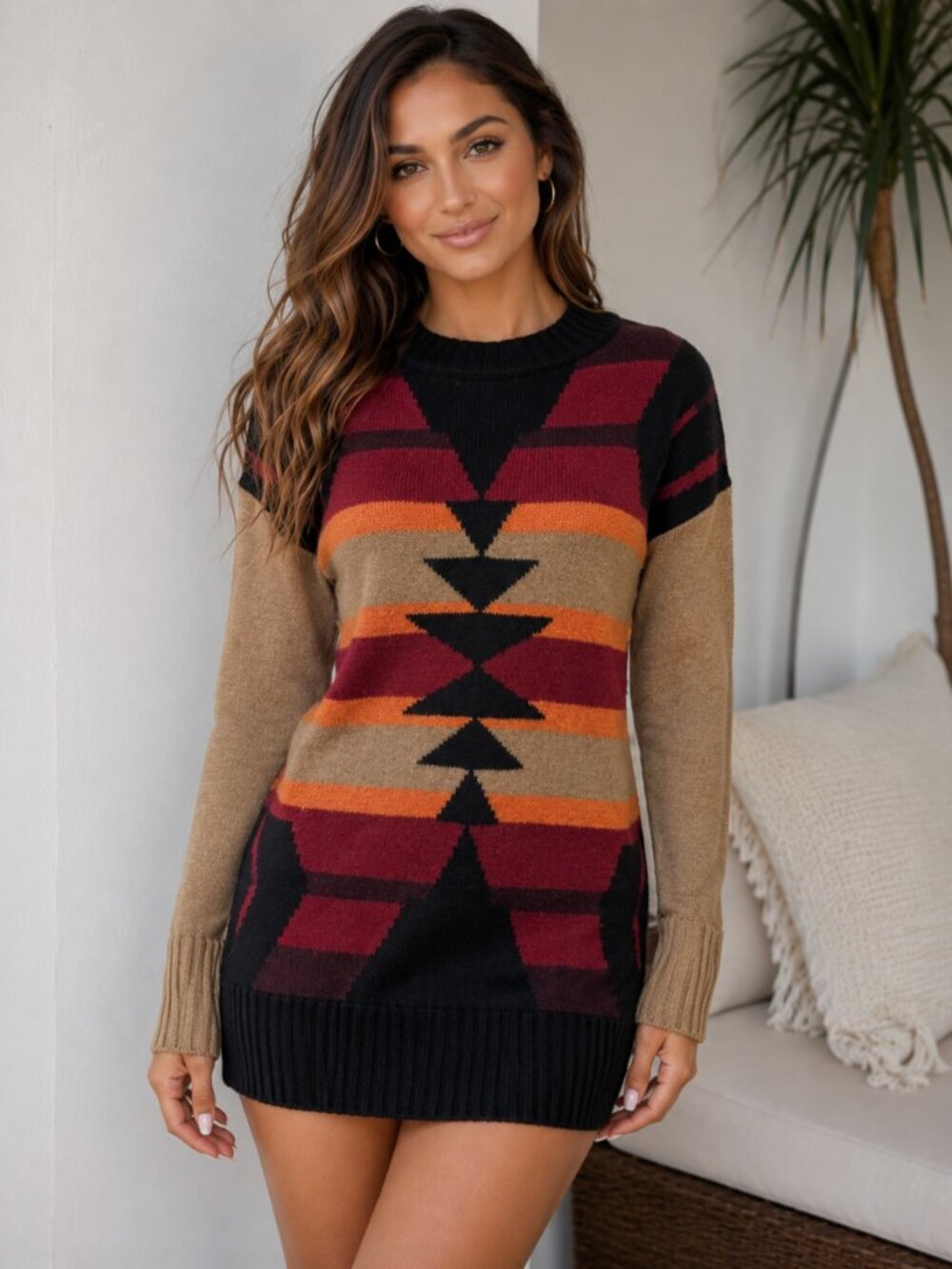LAMB Sweater Mini Dress Cashmere Knit Blend Intarsia Southwestern Long Sleeve XS